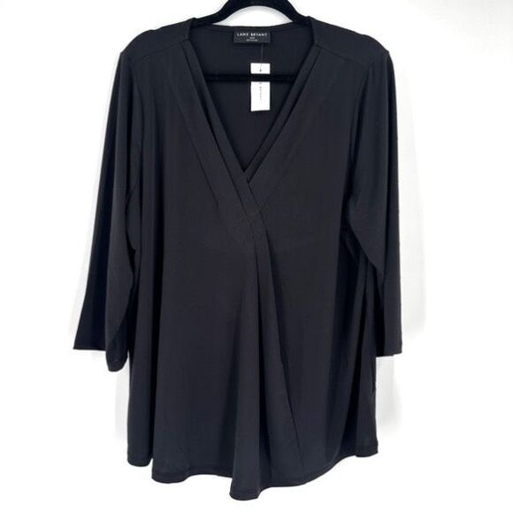Lane Bryant NWT V Neck Black LS Blouse Size 18/20 Satin Size 2X Mature Plus - Picture 1 of 9